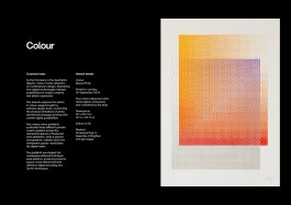 Artwork Catalogue Colour. Colour explores the evolution of design aesthetics from Modernist print limitations to digital flexibility, using overlapping gradients and Op Art-inspired moiré patterns to contrast eras. The warm gradient represents physical print constraints, while the layered metallic and digital hues reflect contemporary, software-driven design freedom. I’m ready for the next images.