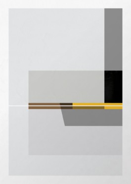Architectural Geometric Artwork in different shades of grey. An accent in yellow.