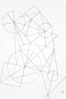 Mid-century geometric artwork pencil sketch by Marçal Prats, 2019.