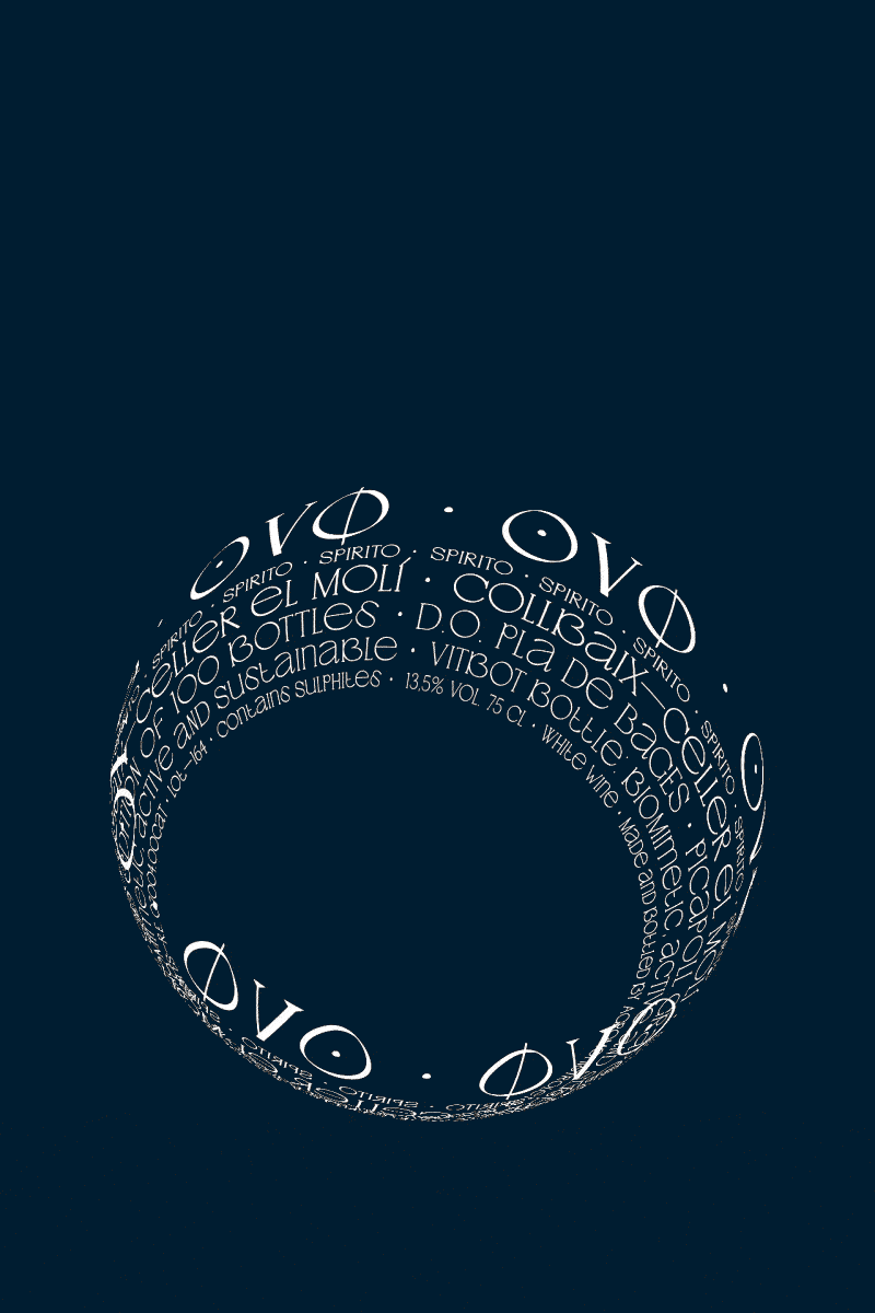 Animation of the information printed in the bottle. The information is rendered into a sphere that is spinning in circles.